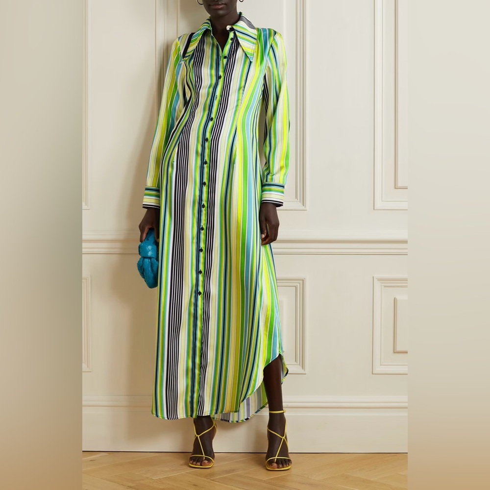 Designer Christopher John Rogers Striped Green and Blue Maxi Dress